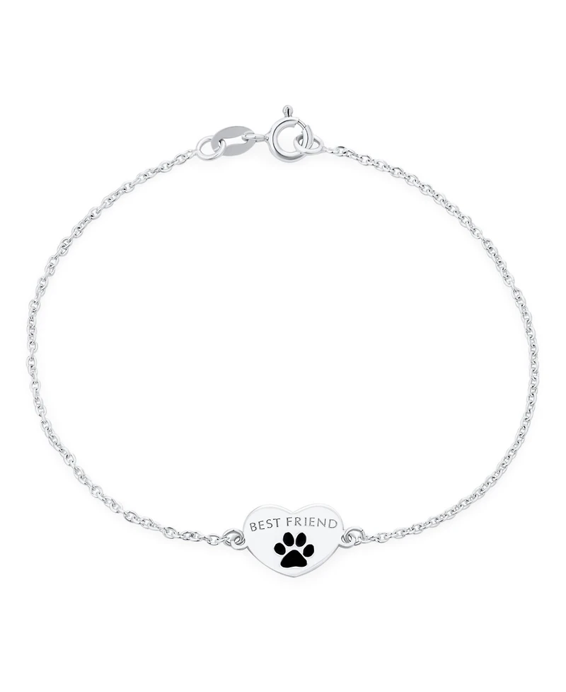 Bling Jewelry Dainty Charm Bracelet Pet Lovers with Heart and Paw Print Sterling Silver