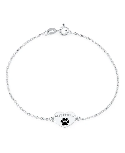 Bling Jewelry Dainty Charm Bracelet Pet Lovers with Heart and Paw Print Sterling Silver