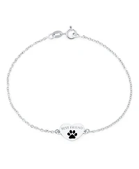 Bling Jewelry Dainty Charm Bracelet Pet Lovers with Heart and Paw Print Sterling Silver