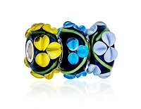 Bling Jewelry Mixed Sterling Silver Core Murano Glass Charm Bead with Black Flower Bracelets