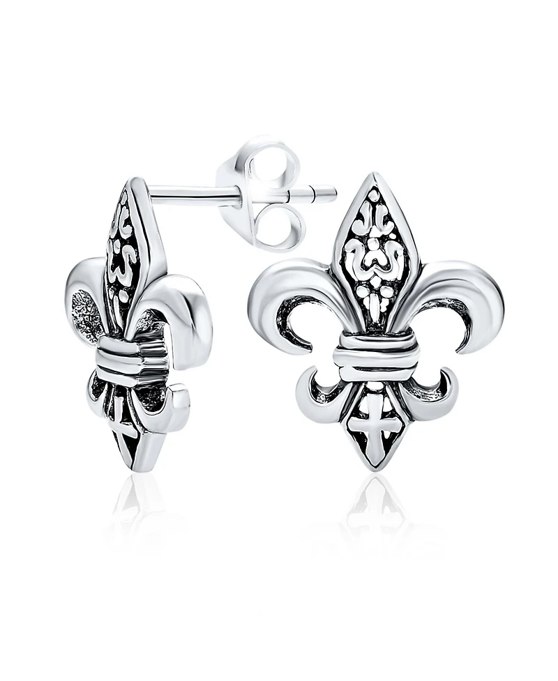 Bling Jewelry Fleur De Lis Stud Earrings in Oxidized Sterling Silver