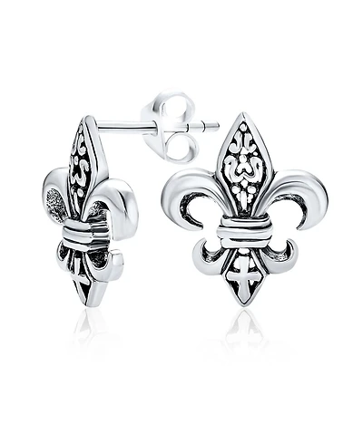 Bling Jewelry Fleur De Lis Stud Earrings in Oxidized Sterling Silver
