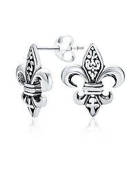 Bling Jewelry Fleur De Lis Stud Earrings in Oxidized Sterling Silver