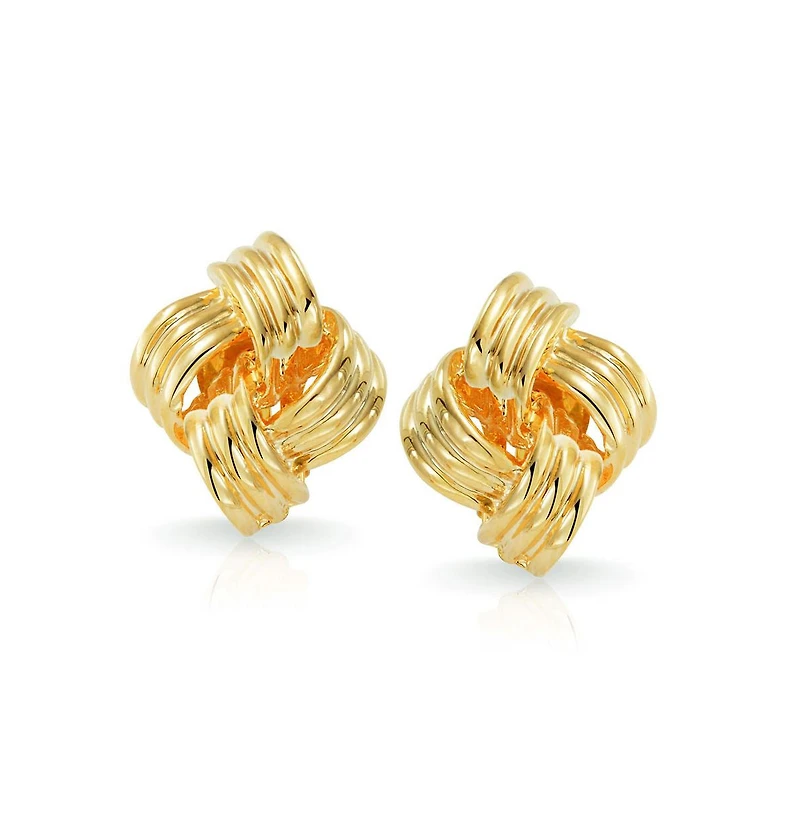 Bling Jewelry Geometric Square Two Tone Rope Cable Love Knot Clip On Earrings For Non Pierced Ears Gold Silver Plated Brass