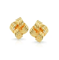 Bling Jewelry Geometric Square Two Tone Rope Cable Love Knot Clip On Earrings For Non Pierced Ears Gold Silver Plated Brass