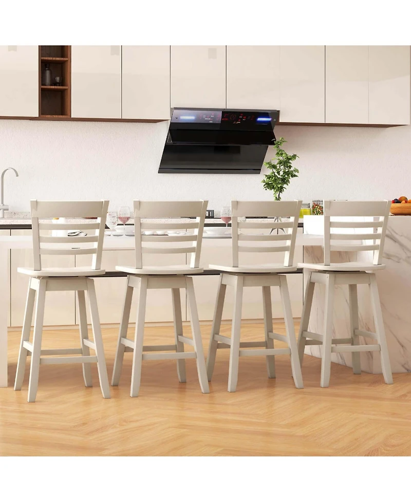 4 Pcs 24.5" Counter Height Bar Chairs Swivel Bar Stools with Hollow Backrest