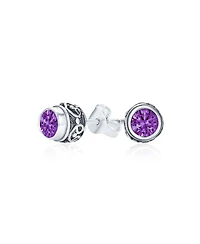 Bling Jewelry Boho Bali Tiny Round Stud Earrings Oxidized .925 Sterling Silver