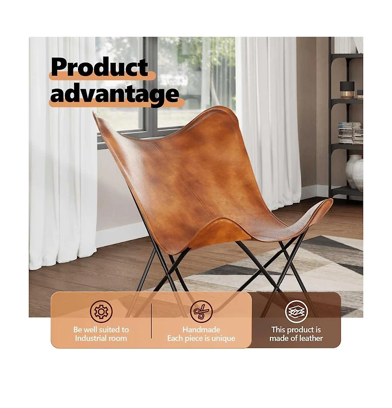 Butterfly Chair Brown Real Leather