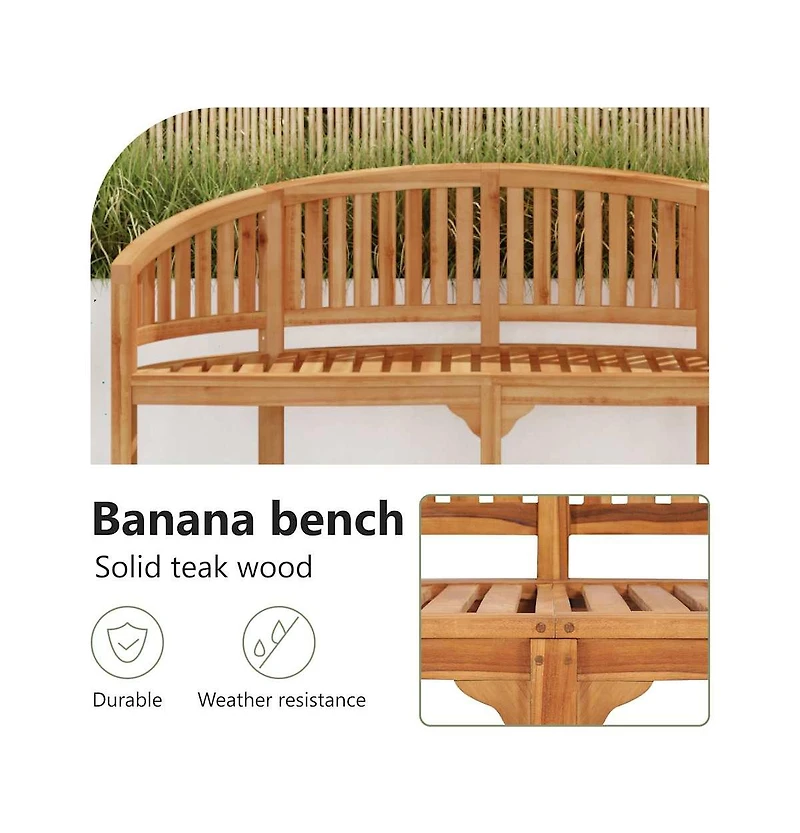 Banana Bench 59.4" Solid Teak Wood