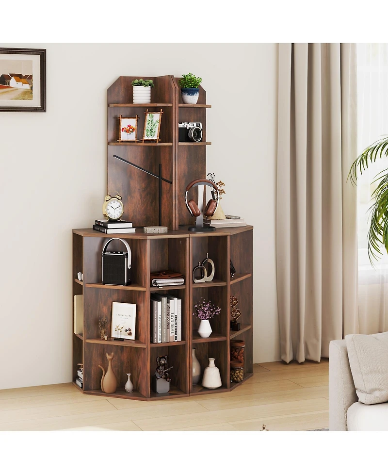 6-Tier Corner Shelf with Charging Station & Usb Ports Space-Saving Storage for Home Office