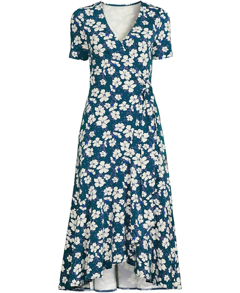 Lands' End Women's Cotton Modal Vneck Wrap Midi Dress