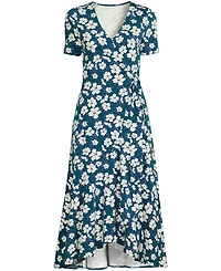 Lands' End Women's Cotton Modal Vneck Wrap Midi Dress