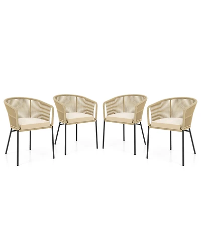 Gymax Patio Chairs Set of 4 Upholstered Accent Chairs w/ Curved Backrest Seat Cushion