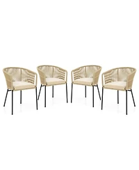 Gymax Patio Chairs Set of 4 Upholstered Accent Chairs w/ Curved Backrest Seat Cushion