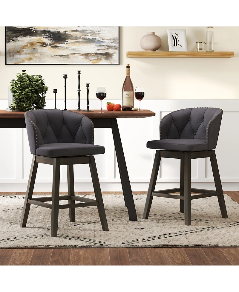 Set of 2 Counter Height Fabric Upholstered Bar Stools Stylish and Comfortable Seating for Kitchen or Bar