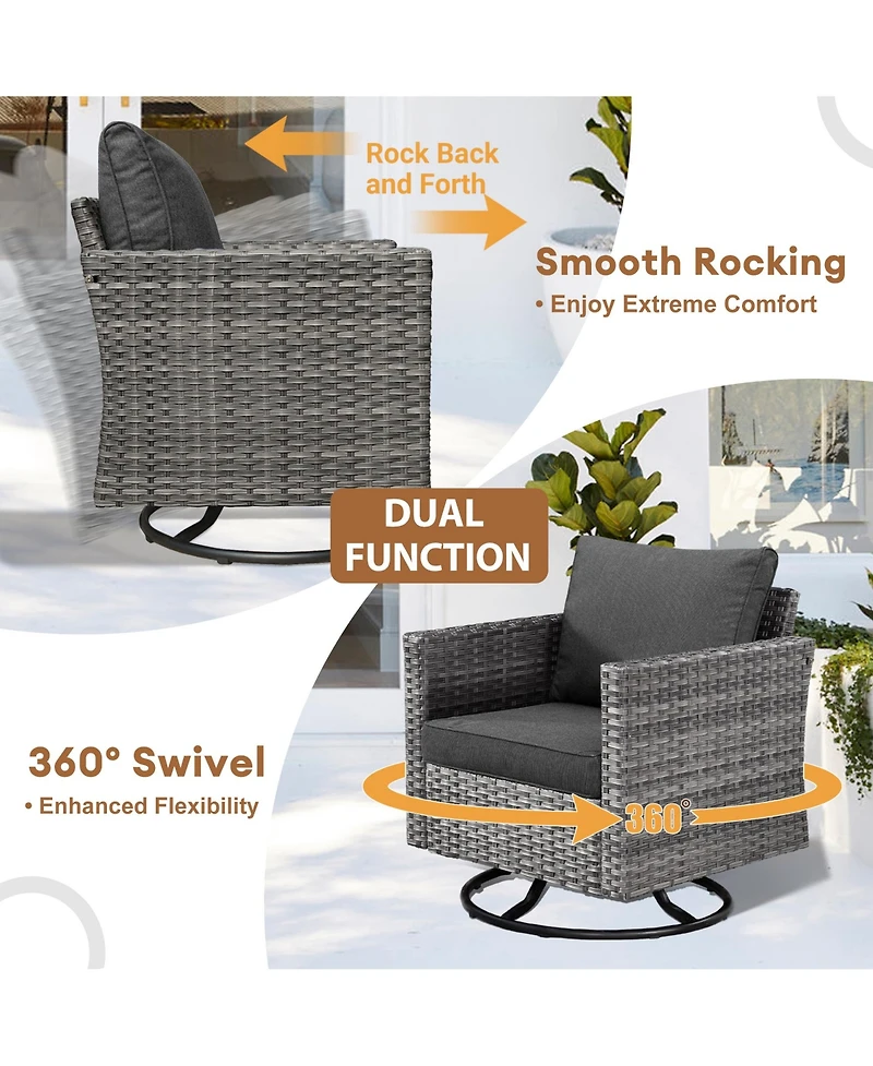 Xizzi Patio Furniture Set 6 Piece Outdoor Sectional Sofa with Rocking Swivel Chairs Square Fire Pit Table Loveseat All Weather Wicker Rattan Conve
