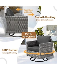 Xizzi Patio Furniture Set 6 Piece Outdoor Sectional Sofa with Rocking Swivel Chairs Square Fire Pit Table Loveseat All Weather Wicker Rattan Conve