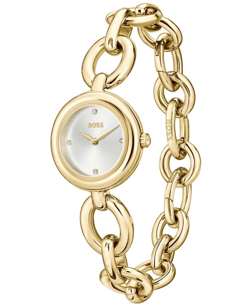 Hugo Boss Women's Live Quartz Slim Ionic Plated Thin Gold-Tone Stainless-Steel Watch, 28mm