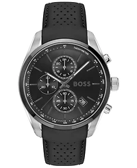 Hugo Boss Men's Grand Prix 44 Quartz Chronograph Black Leather Watch, 44.50mm
