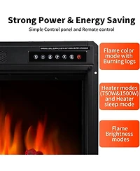 Kismile Electric 20" Fireplace Wooden Surround Firebox Free Standing, Adjustable Led Flame, 750-1500W