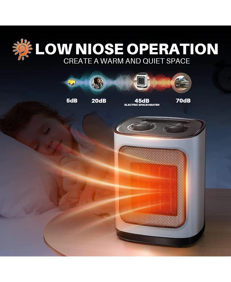 Kismile Portable Electric Space Heater, Small Ceramic Heater Fan with Thermostat, Tip-Over and Overheat Protection,Fast Heating for Home/Office,1500W