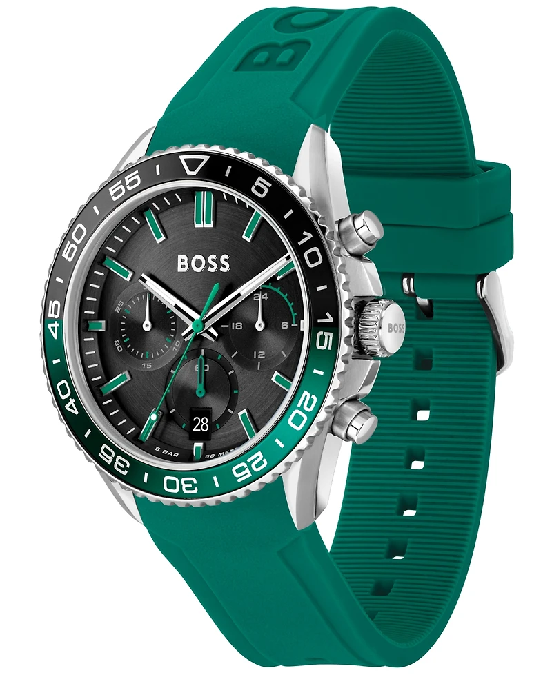 Hugo Boss Men's Runner Quartz Chronograph Green Silicone Watch, 44mm