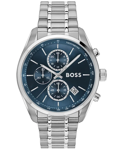 Hugo Boss Men's Grand Prix 44 Quartz Chronograph Silver-Tone Stainless-Steel Watch, 44.50mm