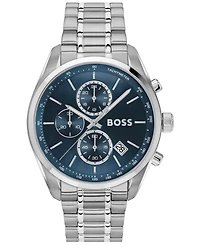 Hugo Boss Men's Grand Prix 44 Quartz Chronograph Silver-Tone Stainless-Steel Watch, 44.50mm