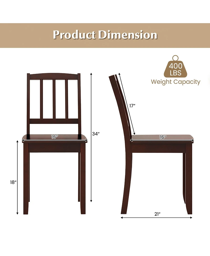 Wood Dining Chair Set of 2 with Rubber Legs