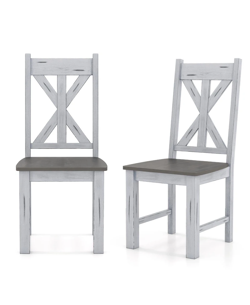Set of 2 Farmhouse Dining Chairs with Rubber Wood Frame and Hollow Backrest