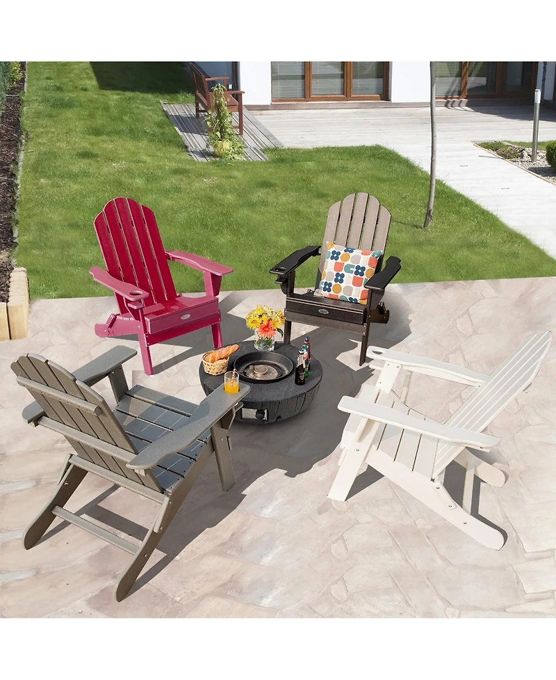 Gymax 2PCS Patio Folding Adirondack Chair Weather Resistant Cup Holder Yard