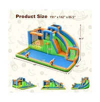 7-in-1 Inflatable Giant Water Park Bouncer with Dual Climbing Walls and 735W Blower
