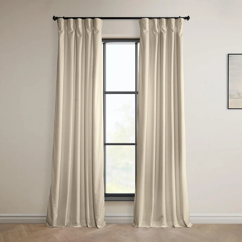 Half Price Drapes Angora Beige Signature Plush Velvet Hotel Blackout Curtain