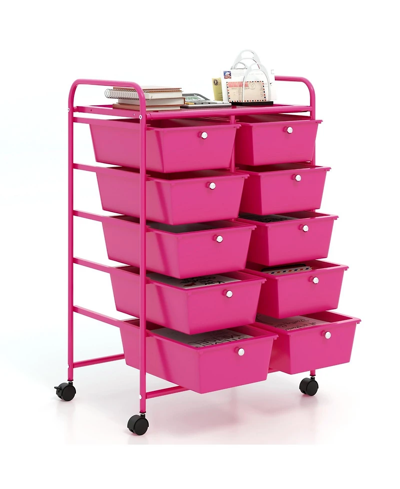 10-Drawer Rolling Storage Cart Versatile and Mobile Storage Solution for Home or Office