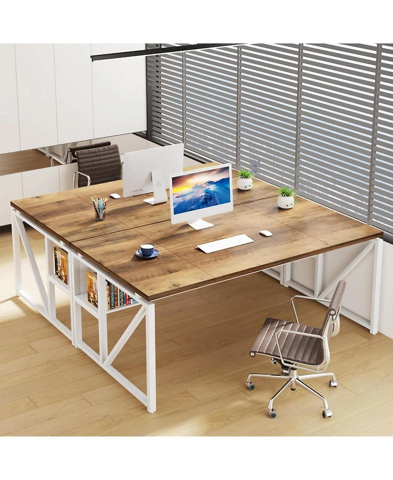 Tribesigns 63 inches Computer Desk with Bottom Storage Shelf Home Office Writing Table for Workstation, Cabinet not Included