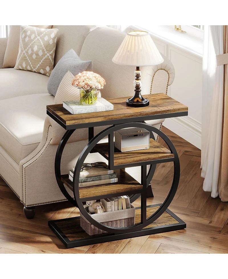 Tribesigns End Table, 4-Tier Narrow Side Table with Storage Shelves, Industrial Bedside for Bedroom, Wood Small Sofa