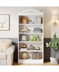 Tribesigns Set of 2 Tall Bookcase, Modern 5-Shelf White Library Bookshelf with Storage Shelves, Freestanding Book Shelf