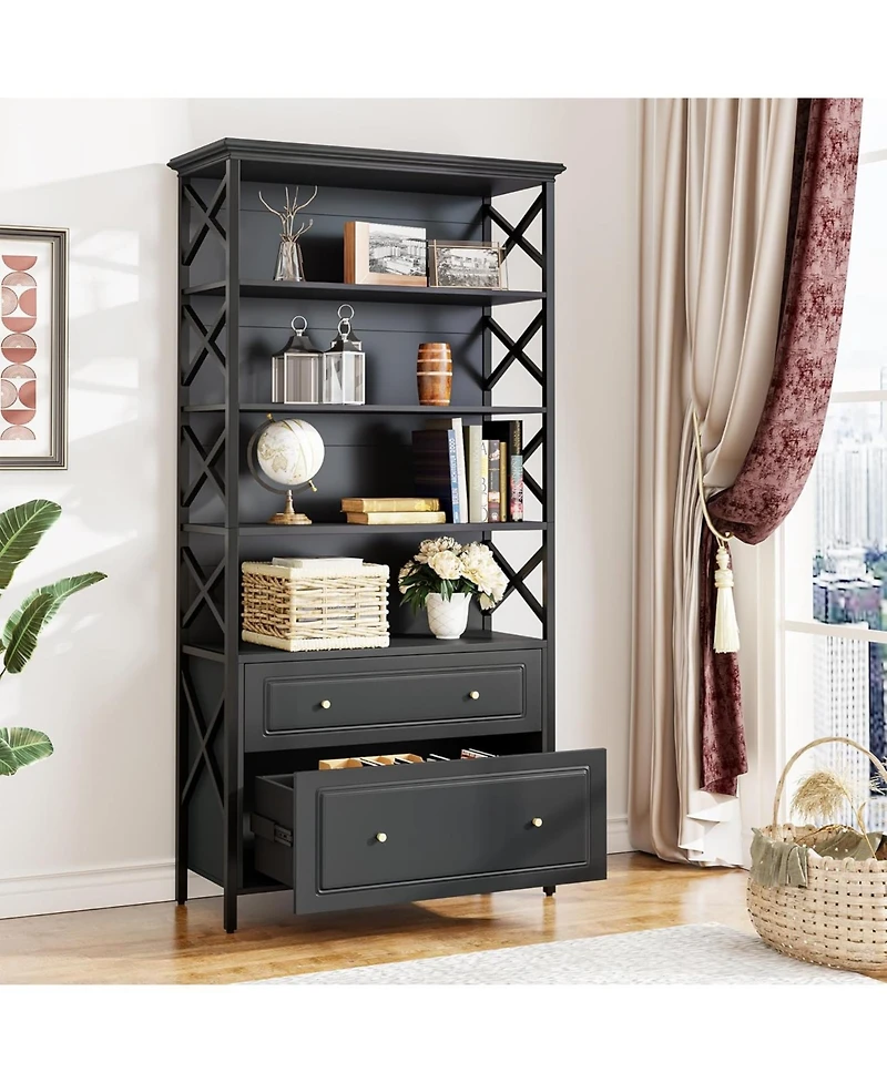 Tribesigns 2 Drawer File Cabinet Filing Cabinet with Shelves Tall Vertical Filling Cabinet for Letter/Legal/A4 Size File, Printer Stand with Storage S