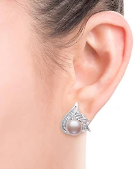 Belle de Mer Blush Cultured Freshwater Pearl (8-9mm) & Lab Created White Sapphire (2 ct. t.w.) Stud Earrings in Sterling Silver