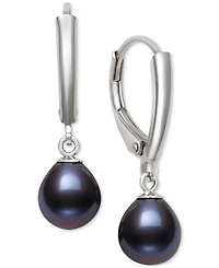 Belle de Mer Dyed Cultured Freshwater Pearl (7-8mm) Leverback Drop Earrings Sterling Silver