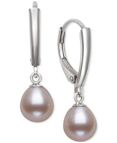 Belle de Mer Dyed Cultured Freshwater Pearl (7-8mm) Leverback Drop Earrings in Sterling Silver
