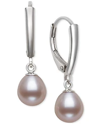 Belle de Mer Dyed Cultured Freshwater Pearl (7-8mm) Leverback Drop Earrings in Sterling Silver