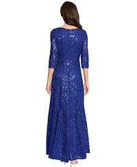 Tahari Women's V-Neck Sequined Embroidered Gown