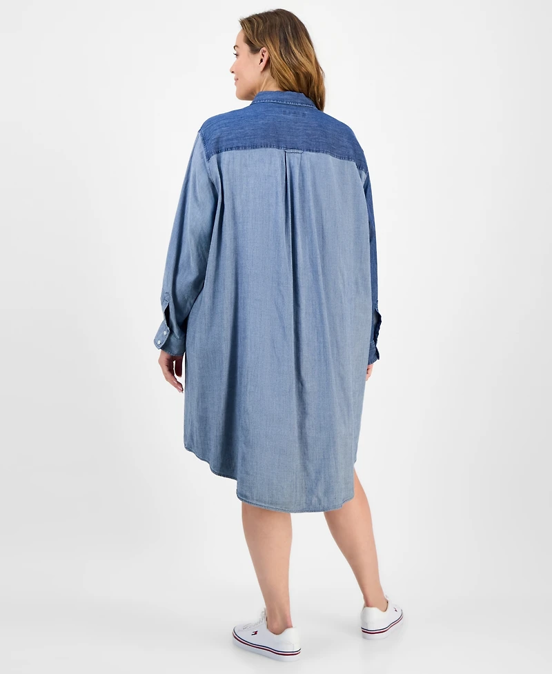 Tommy Hilfiger Plus Patchwork Chambray Shirtdress