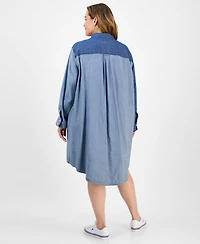 Tommy Hilfiger Plus Patchwork Chambray Shirtdress
