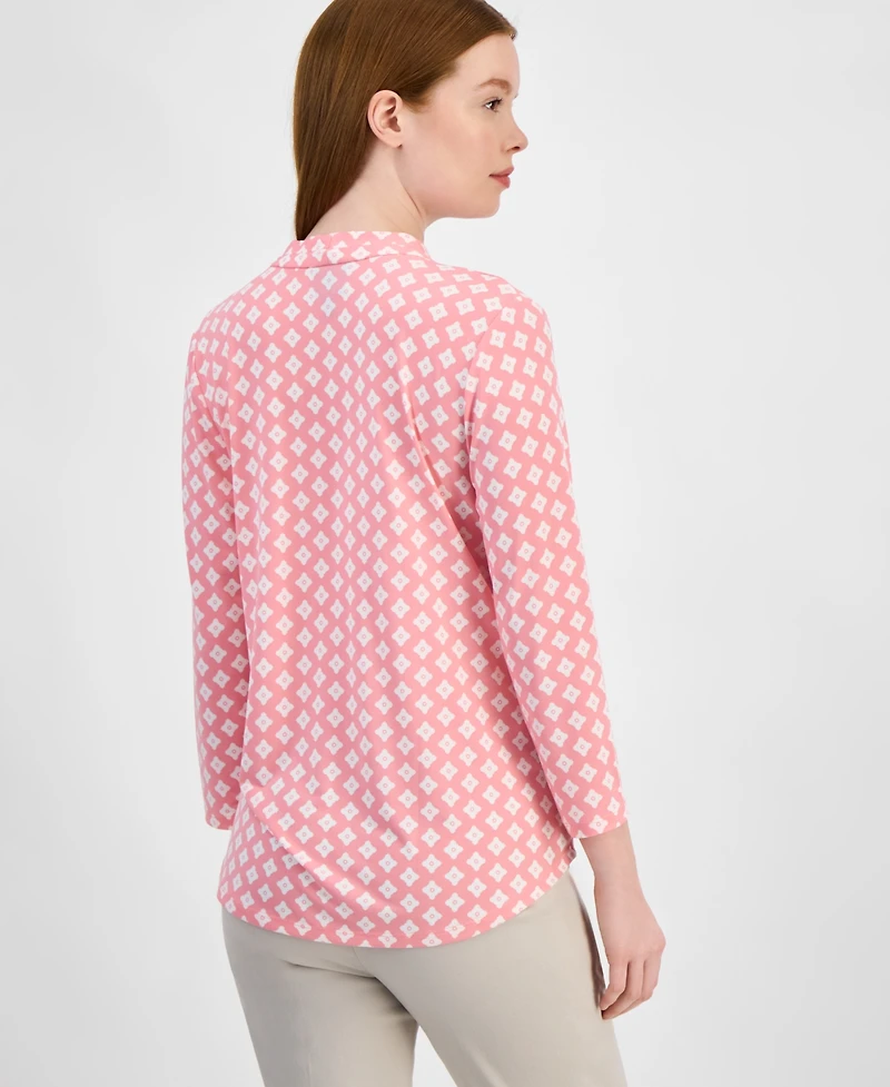 Jm Collection Women's Print & Solid 3/4 Sleeve V-Neck Knit Top