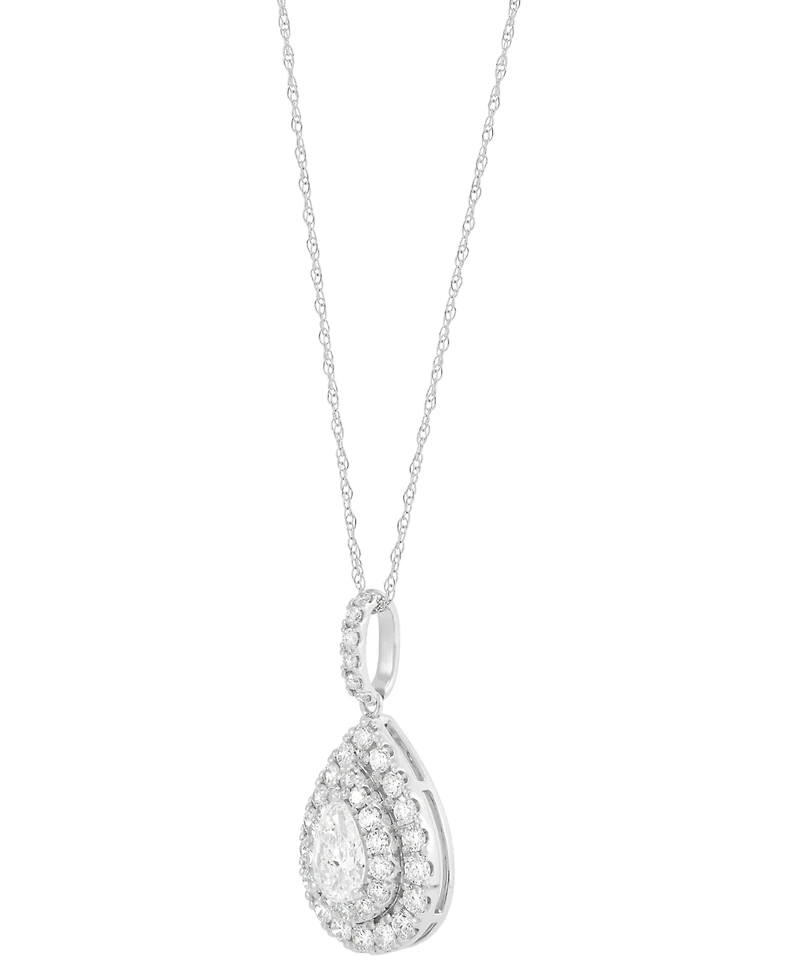 Grown With Love Lab Grown Diamond Pear & Round Double Halo 18"Pendant Necklace (1-1/4 ct. t.w.) in 14k White Gold