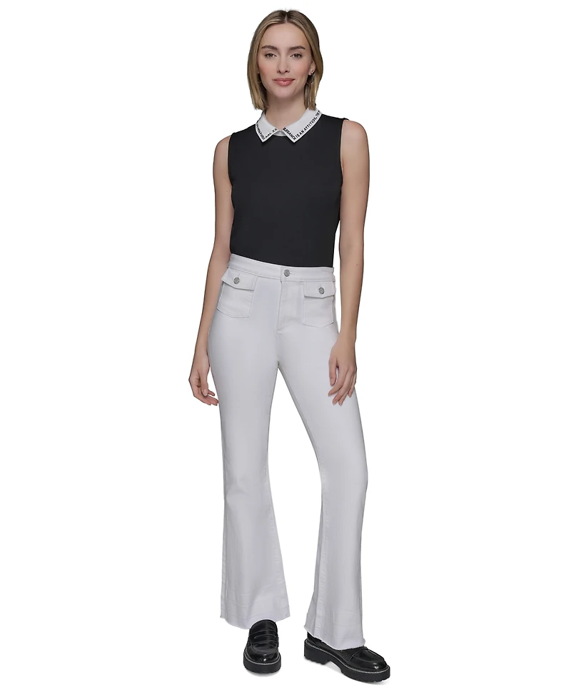 Karl Lagerfeld Paris Women's Patch Pocket Flare-Leg Jeans