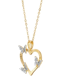 Diamond Butterfly Open Heart Pendant Necklace (1/10 ct. t.w.) in 14k Gold-Plated Sterling Silver, 16" + 2" extender