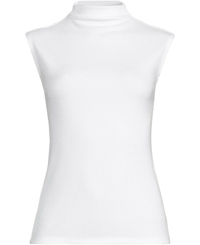 Lands' End Women's Cap Sleeve Drapey Rib Fitted Funnel Neck Tank